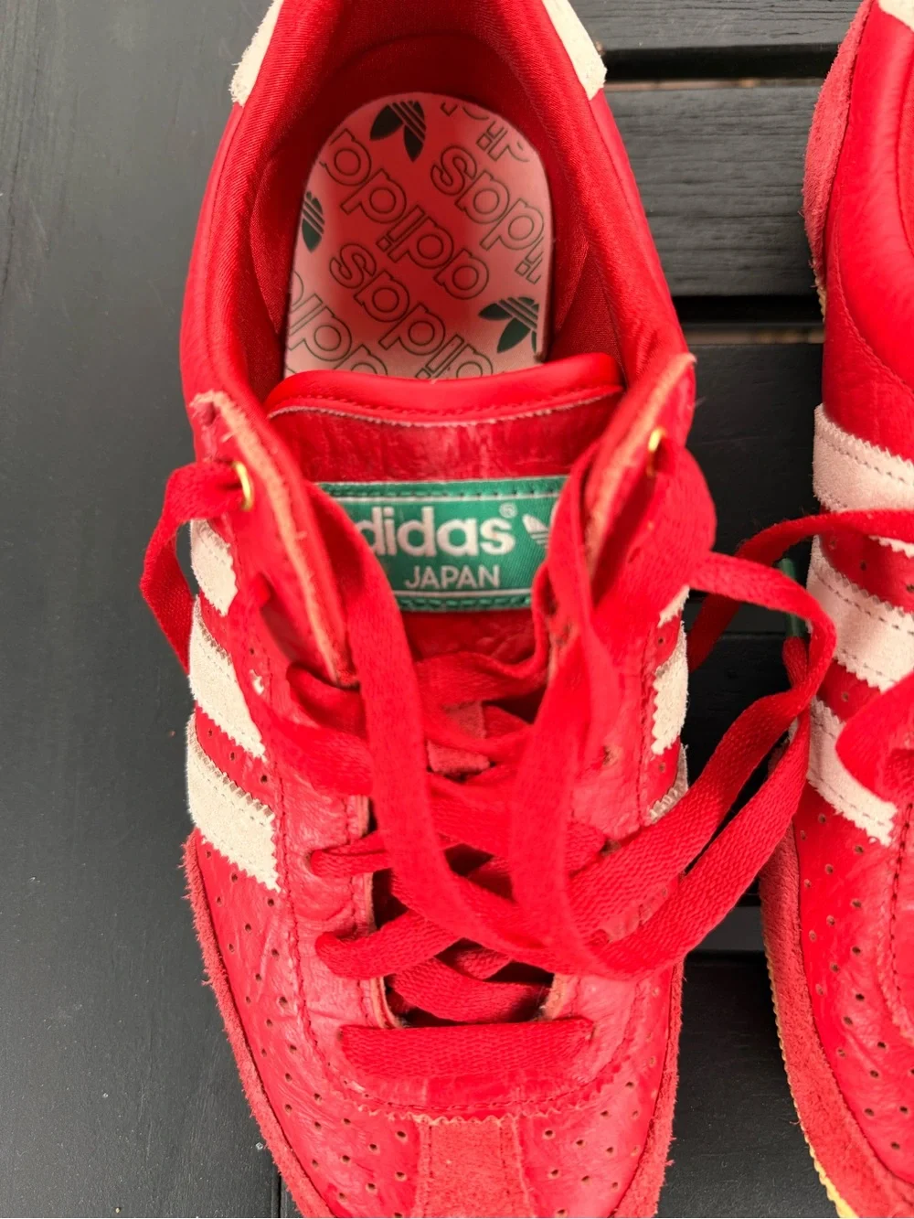 adidas Kids Red Sneakers with White Stripes